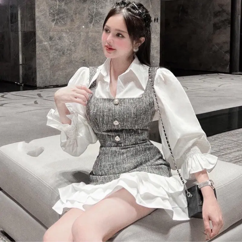 VÁY DẠ PHỐI SƠ MI ĐUÔI TẦNG BIGSIZE 60-90KG ( BÈO BÉO) Nữ Dress