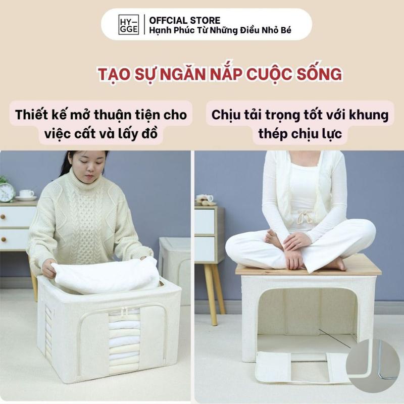 Hộp Lưu Trữ Quần Áo Vải Canvas Có Khóa Kéo Khung Kim Loại Gập Gọn Tiết Kiệm Diện Tích SP2706 4
