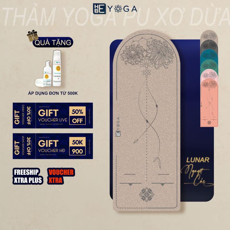 Thảm Tập Yoga Định Tuyến YOGA HBE Pu Xơ Dừa Cao Su Lunar Nguyệt Cúc 5mm Cao Cấp Kèm Túi