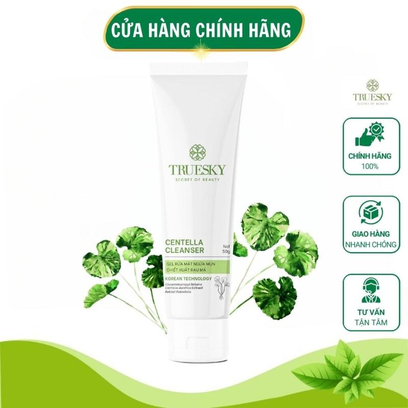 Sữa Rửa Mặt Rau Má Truesky Chính Hãng 50gr Ngừa Mụn Kiềm Dầu Sạch Sâu Tẩy Tế Bào Chết Sáng Da Cho Tuổi Dậy Thì Nam Nữ Skincare