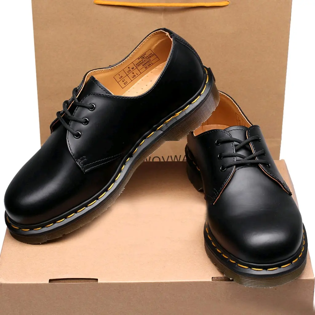 Unisex Oxfords Leather Shoes Classic 3 Hole British Style Low Top Lace-Ups Leather Boots Men&Women