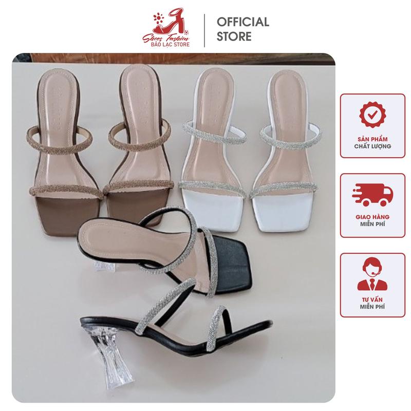 Giày cao gót Nữ quai 2 dây xoàn đá xịn gót mika trong 7phân đơn giản, sang trọng Shoes DéP guốc nữ giày cao giày cao gót thủy tinh giày cao