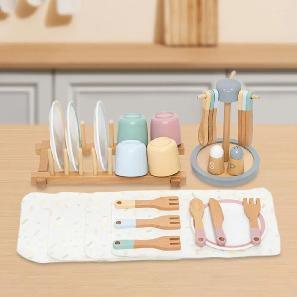 Toy Tableware Wooden Toy Plates Dishes Simulation Educational Cups Color Matching ...