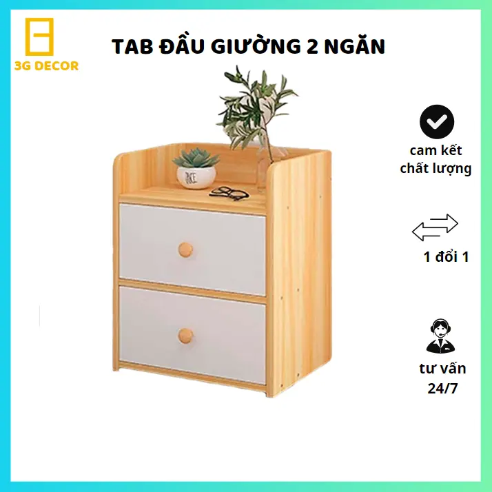 Tủ Để Đầu Giường - Tab Đầu Giường 2 Ngăn Gỗ MDF Cao Cấp Màu Gỗ