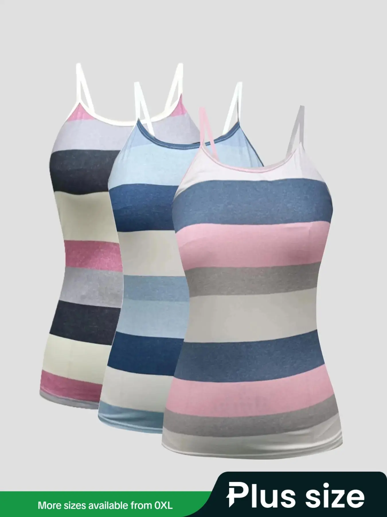 Plus Size 3 Counts Colorblock Striped Print Cami Top, Casual Sleeveless Spaghetti Strap Top for Summer, Women's Plus Clothing for Daily Wear