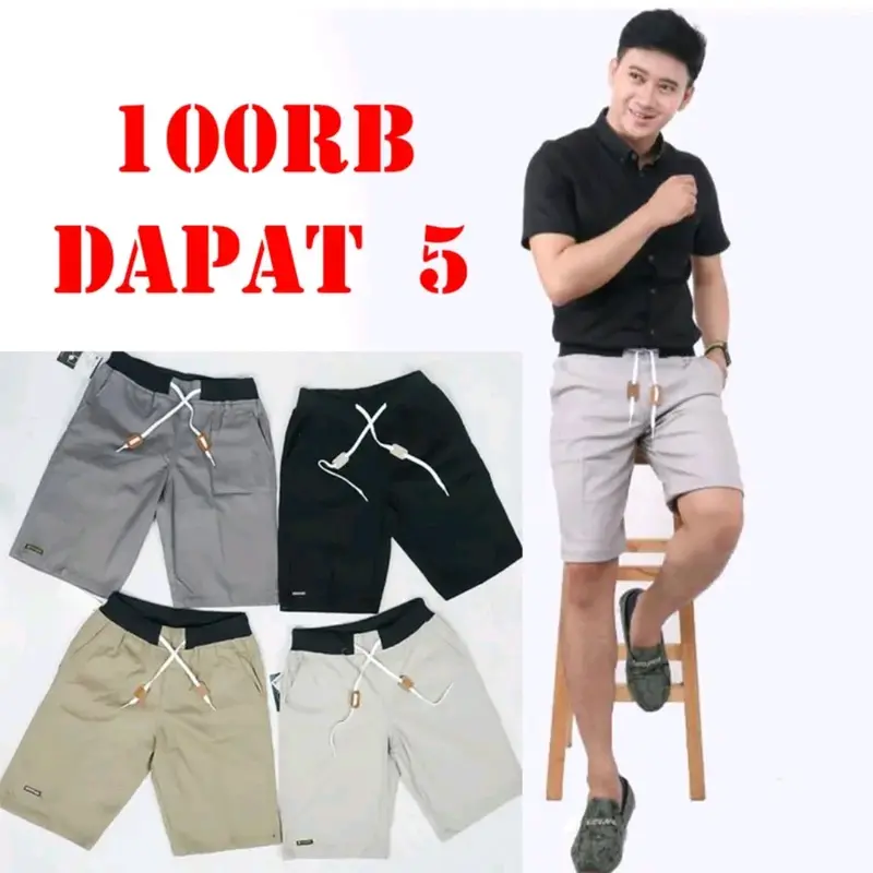 Celana Chinos 100rb dapat 5pcs Chino Kain Distro Karet Katun Melar Nyaman Pendek Santai Twill Panjang Shorts casual regular 0