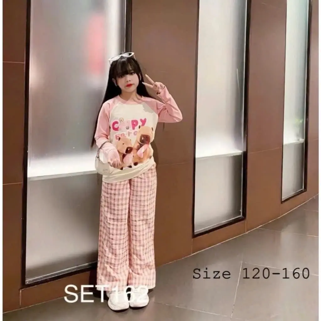 Bộ thun dài tay in hình cappypara cho bé gái (9-50kg) chất thun mềm mịn nỉ quần dây set bo bikini sandal set đồ  bé gái bộ  đồ