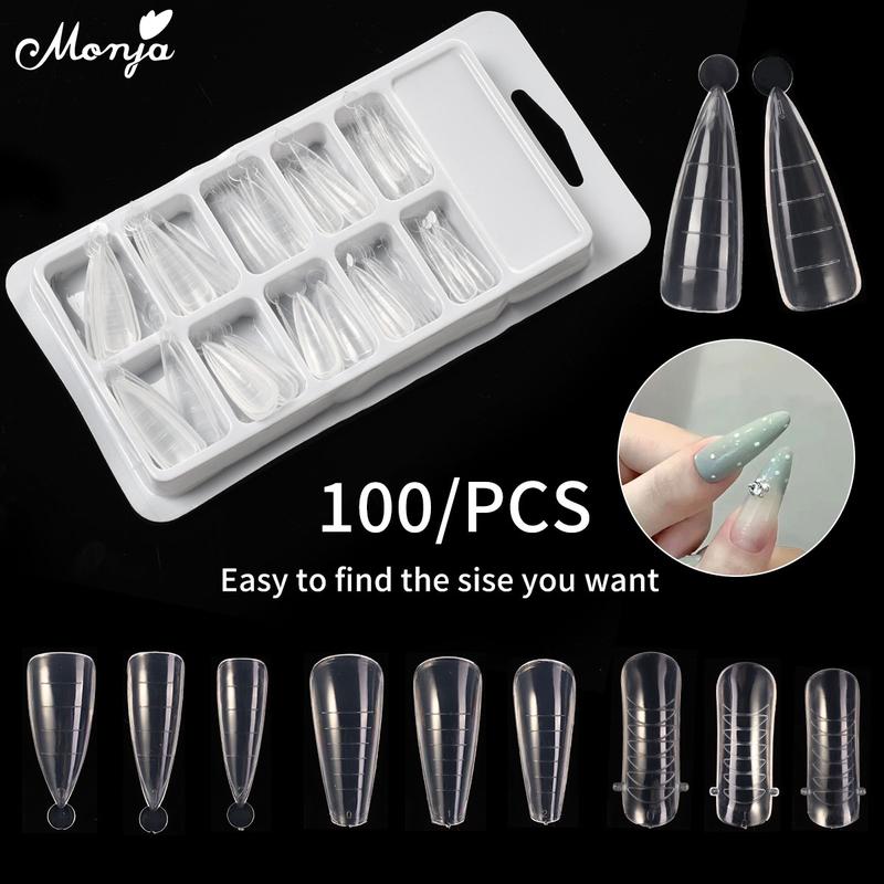 Hình dạng khuôn móng tay, Monja, 100 cái, cho Poly Gel Nối móng tay giả, Đầu nghệ thuật, Gel ngón tay giả Acrylic, Sơn UV, Xây dựng nhanh, Đầu giả điêu khắc, Khuôn để thiết kế móng tay tự làm, Dụng cụ thiết kế