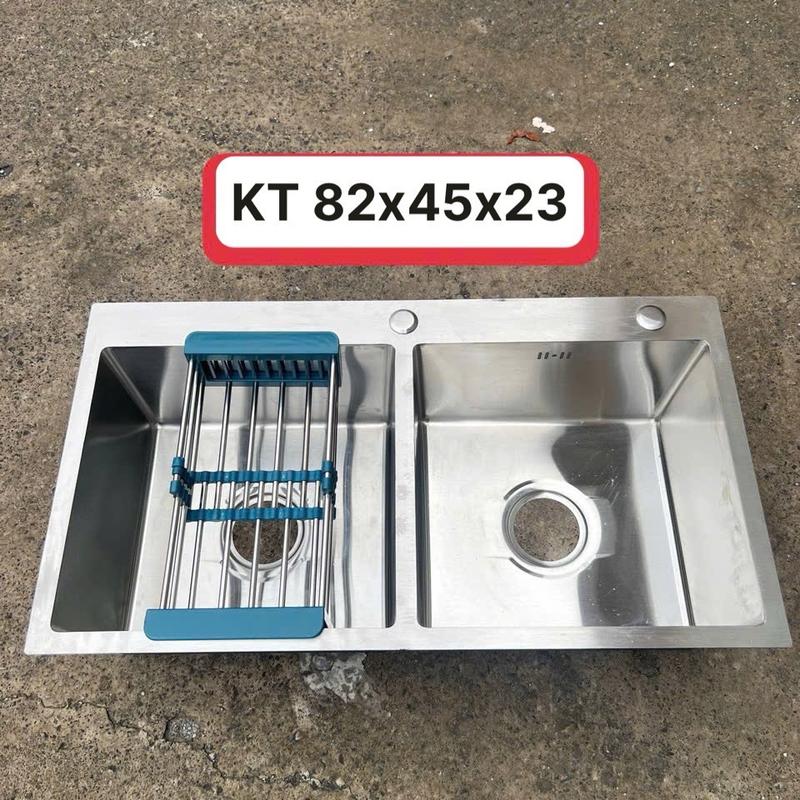  Chậu đúc inox 304 KT 82x45 kèm vòi đầy đủ phụ kiện cao cấp 
