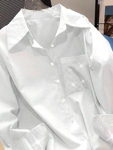 Women's Glitter Striped Print Curved Hem Shirt, Casual Comfy Bishop Sleeve Top for Daily Wear, Ladies Clothes for All Seasons