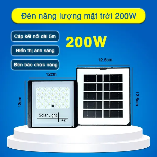 Đèn năng lượng mặt trời 200W chống nước và chống chói mới nâng cấp đèn tiết kiệm năng lượng điều khiển từ xa 0