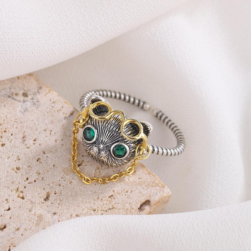 925 Sterling Silver Doctor Cat Ring with 18K Gold Plated Glasses9