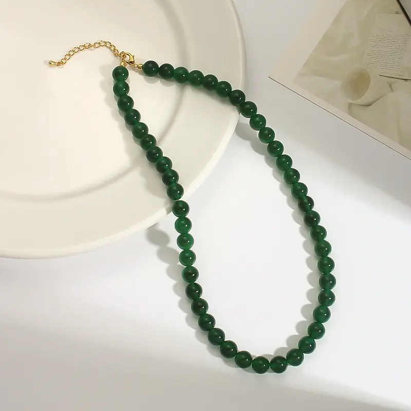 Vòng Cổ Mã Não, Thiết Kế Đơn Giản, Màu Xanh Lá Cây, Phong Cách Dân Tộc Cao Cấp, Vòng Cổ Đính Cườm, Thời Trang, Vòng Cổ Chalcedony Đôi