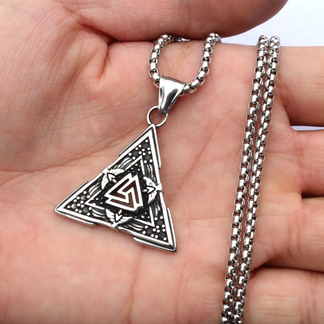 60CM New Domineering Jewelry Triangle Symbol Stainless Steel Pendant Necklace Pendant Necklace For Men