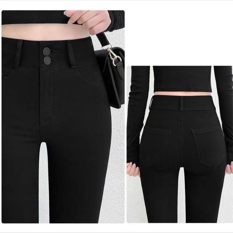 Quần Legging Cạp Cao Nữ Ôm Body 2 Khuy H Dáng Quần Legging Giả Jean Kaki Đen Dài Vải Umi Dày Co Giãn Gen Bụng Nâng V3 Pants Có Túi