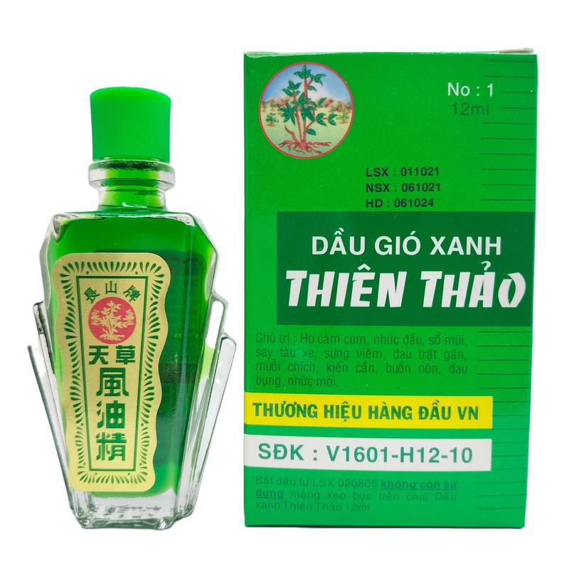Dầu gió xanh Thiên Thảo hỗ trợ cảm cúm, nhức đầu, sổ mũi, say tàu xe (12ml)