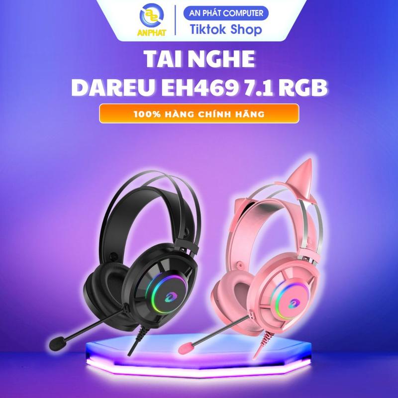 [BH 12 Tháng] Tai nghe Chụp Tai Dareu EH469 7.1 LED RGB , cổng USB dành cho PC, laptop