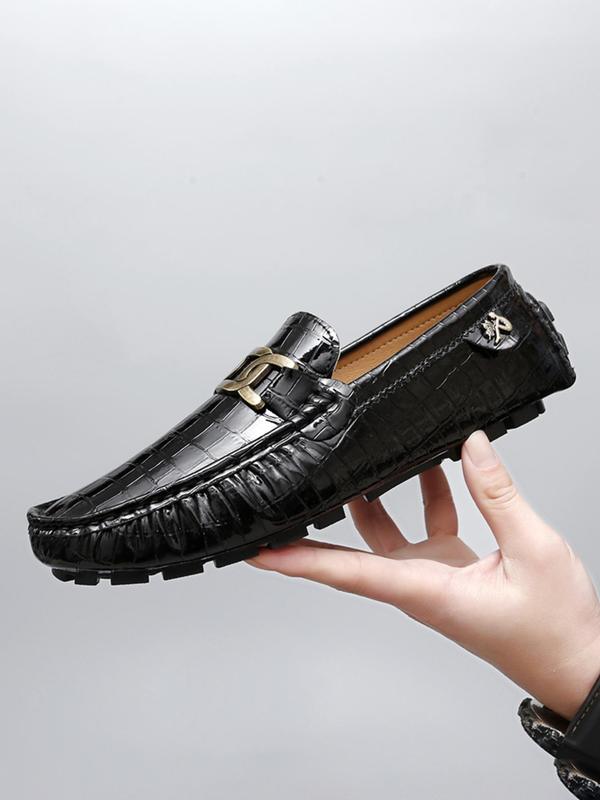 Men's Business Style Solid Color Crocodile Embossed Slip-on Loafers, Fashionable Casual Comfortable Flat Shoes for Daily Wear, Lightweight Breathable Shoes for Men, Boy 4