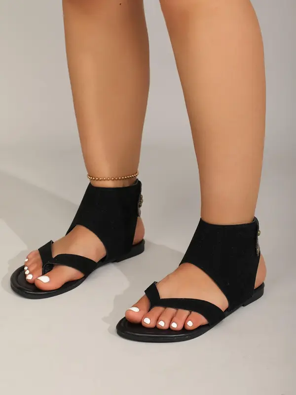 Women's Summer 2024 Fashion Plain Suede Flat Toe Thong Sandals, Casual Summer Outdoor Beach Vacation Sandals for Women, All-match Commuter Shoes for Work & Daily Wear 3