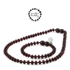 Amber Buddy | XR53DC Kalung & Gelang Bayi Baltic Amber Dark Cognac Glossy - 32cm & 14cm.