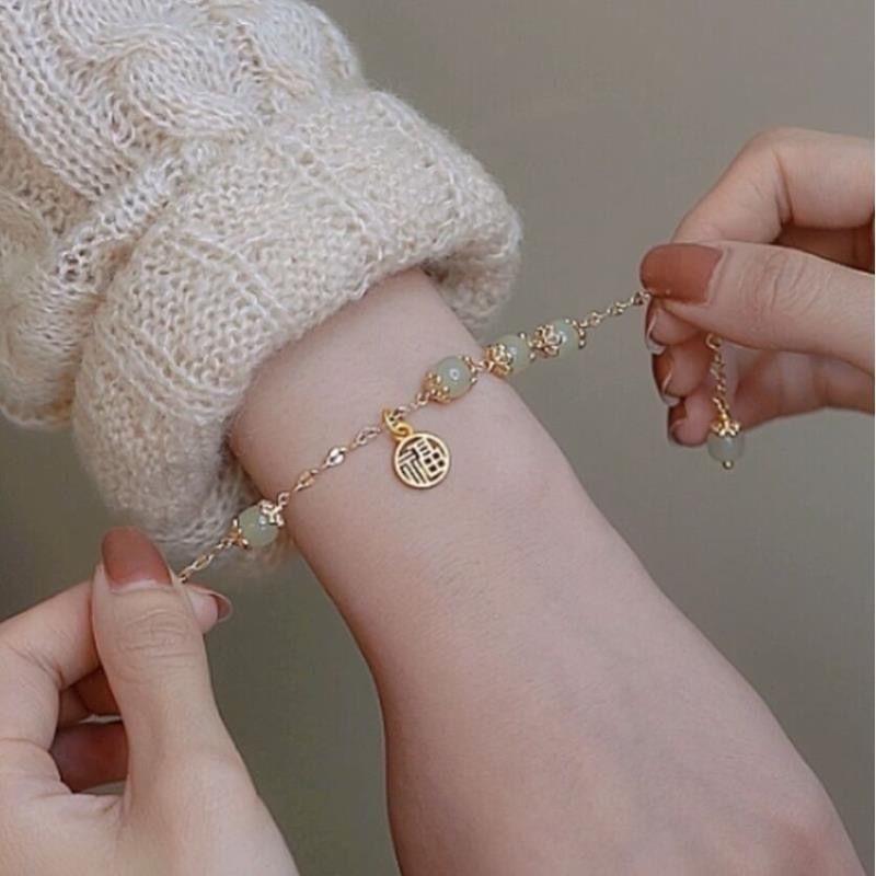 Product Introduction of Design Fu Character Bracelet Female Sansheng I Natural Hetian Retro High Sense Ins Couple Girlfriends 11