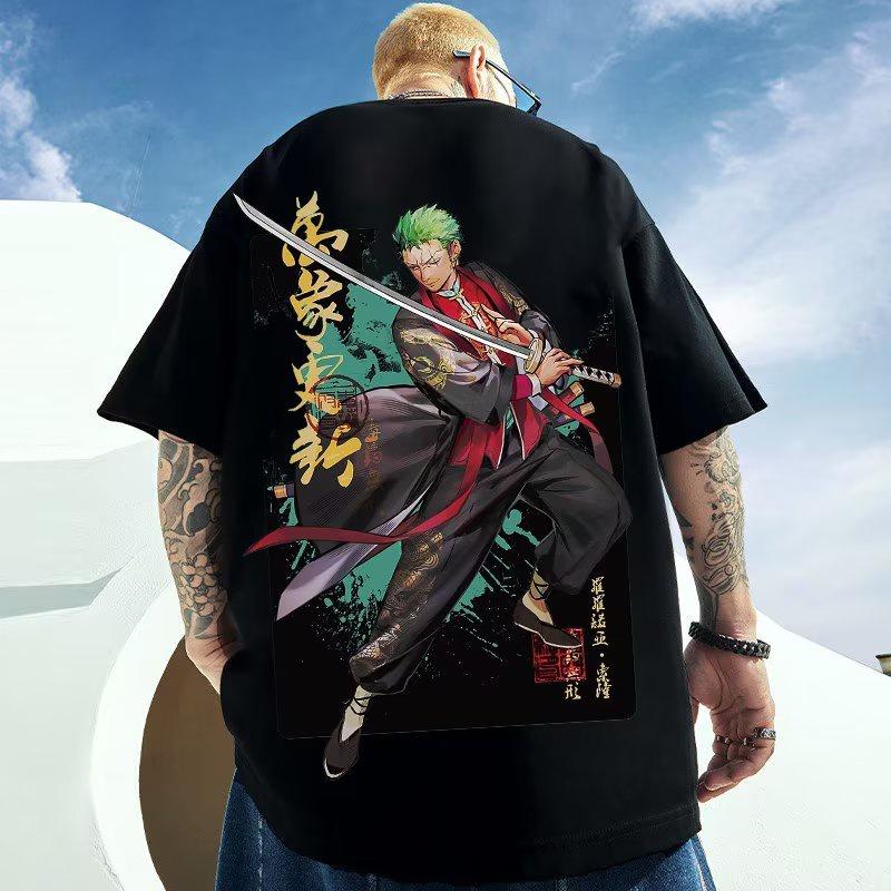Kaos Spot summer top New Straw Hat One Piece ONEPIECE Anime Tshirts  Luffy shirt Print Pattern Tide Brand Trendy Loose Top Short Sleeve T-shirt round neck oversized shirt  for men 1