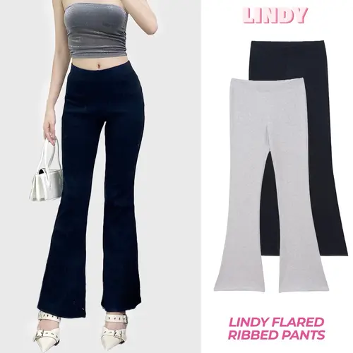 Quần Thun Tăm Ống Loe - Lindy Flared Ribbed Pants Cotton Nữ Đen Voi Jean