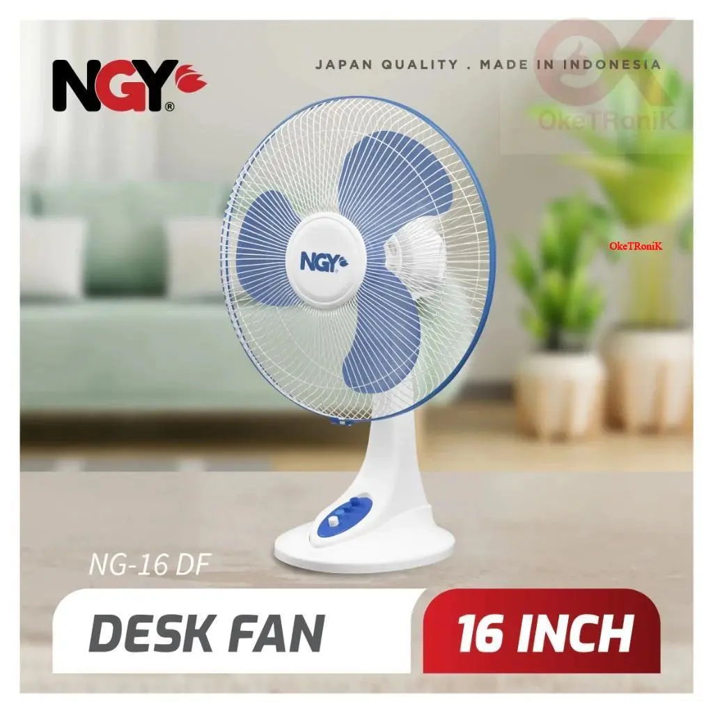 NAGOYA NG-16DF Kipas Angin Meja Besar 16 in / Tornado Desk Fan 16 inch Putih Biru Glossy | NGY