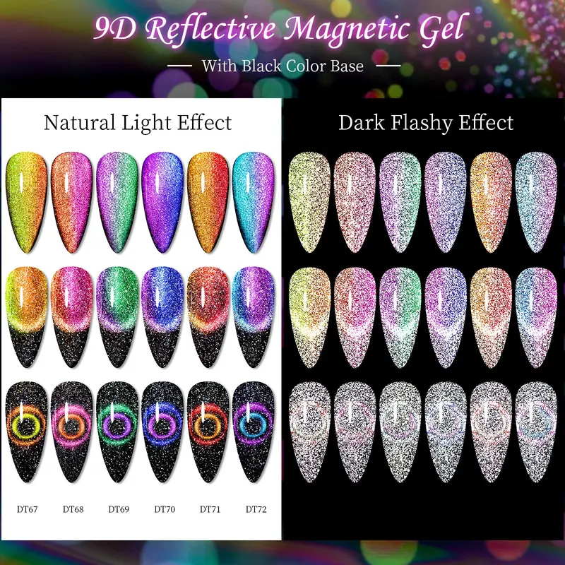 Cat Eye Gel Nail Polish Set, 1 Set 12 Colors Glitter Soak off UV Gel LED Lamp Nail Art Gel, Nail Art & Nail Polish for Women & Girls 7