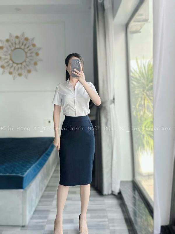 Váy Công Sở Có Túi Và Cạp Eo 1 Lớp, Chân Váy Xanh Đen, Váy Bút Chì Ôm Dáng Size To, Chì Trơn Chất Vải Trượt Co Dãn Nhiều