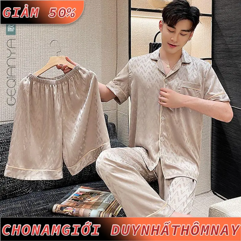 Bộ Đồ Ngủ Nam, ngắn Tay Và Quần Dài, Bộ Ba Mảnh, Chất Liệu Lụa Lạnh Thích Hợp Cho Mùa Xuân, Mùa Hè Và Mùa Thu, Đồ Mặc Ở Nhà Trẻ Trung, Bán Chạy, Hàng Mới Về Năm 2024