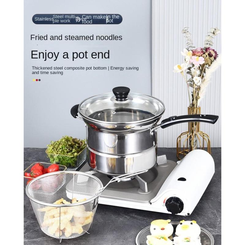 Product Introduction of toinof Multifunctional Stainless Steel Deep Fryer Pot with Strainer with Steaming Tray Saucepan Soup Pot Foldable with Pasta Colander Tempura Pot French Fries 21