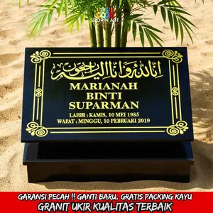 Batu Nisan Granit Hitam Ukuran 20x30 Custom Ukir Nama Tahan Cuaca Cocok untuk Pemakaman Islam & Umum Garansi Pecah Ganti Baru