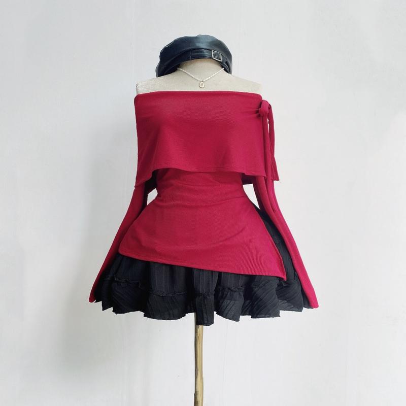 Áo Trễ Vai Tay Dài Bigsize Nữ Sang Chảnh Buộc Nơ Tôn Vòng 1 Vải Tăm Co Giãn Tà Xẻ Che Bụng Thiết Kế Style Tiểu Thư G257 Women Nhung Top 7