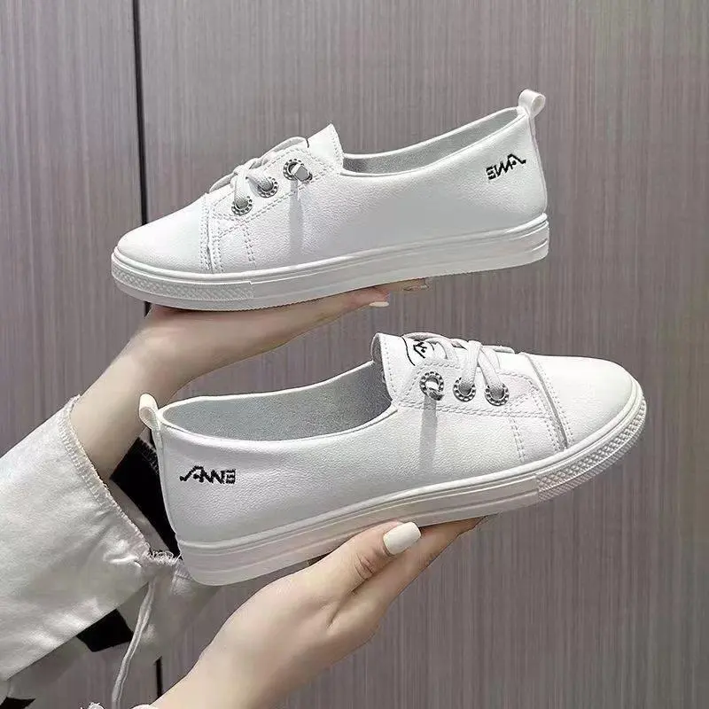 Giày nữ đế bằng, thoải mái thoáng khí nhẹ, màu trắng thể thao học sinh, sinh viên GN49 0