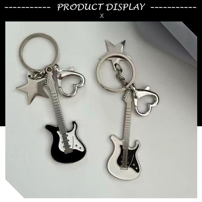 Mặt dây chuyền hình ngôi sao đàn guitar điện ngọt ngào, mát mẻ, móc chìa khóa bass Mặt dây chuyền cổ điển Móc chìa khóa phong cách thiên niên kỷ
