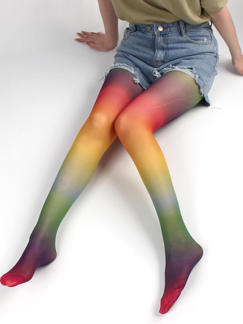 Product Introduction of Women's 1 Pair Rainbow Ombre Print Sheer Sexy Tights, Casual Comfy Breathable Pantyhose for Daily Wear, Ladies Summer Clothes 2