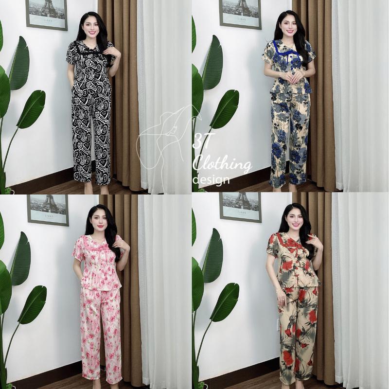 Đồ bộ nữ cổ bèo mặc nhà quần dài vải lụa Mango cao cấp form bigsize 40 - 80kg mã B13