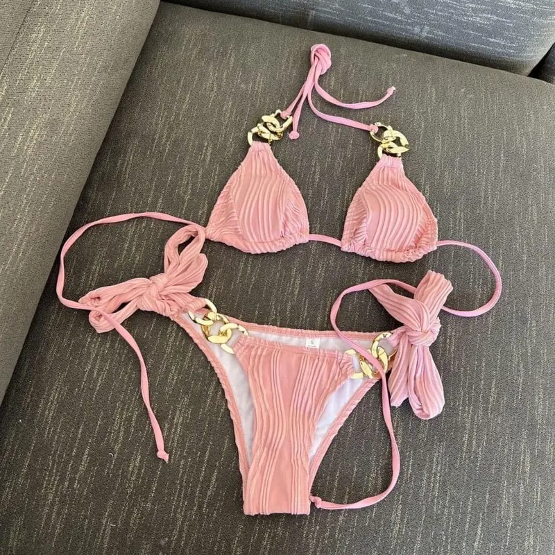 Bikini đi biển 2món áo sẵn mút + quần buộc bản xích buộc điều chỉnh siêu xinh Nữ 7
