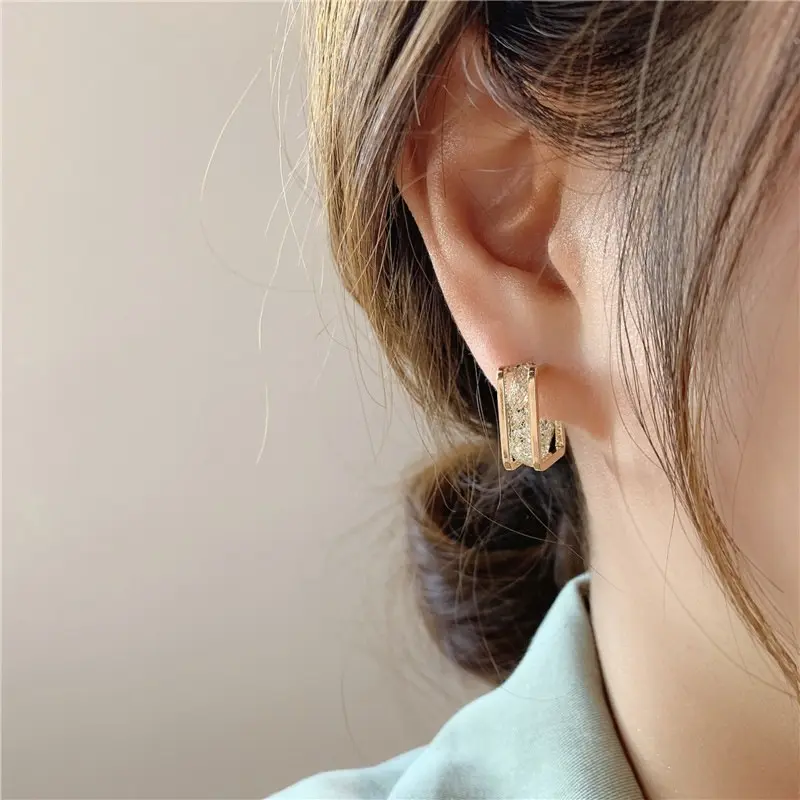 Khuyên tai vuông 2 lớp cá tính (KT0101) 2