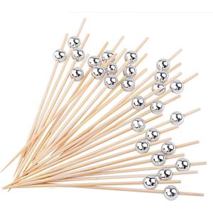 100 piezas de Brochetas Artesanales de Bambú con Perlas doradas para Barbacoa, Frutas y Pasteles Sándwiches - 12 cm / 4.72 pulgadas, Palillos de cóctel de ,Alta Calidad, Duraderas, Ideales para Parrillas al Aire Libre, Pascua, San Valentín y Celebraciones de Graduación,Suministros de fiestas.