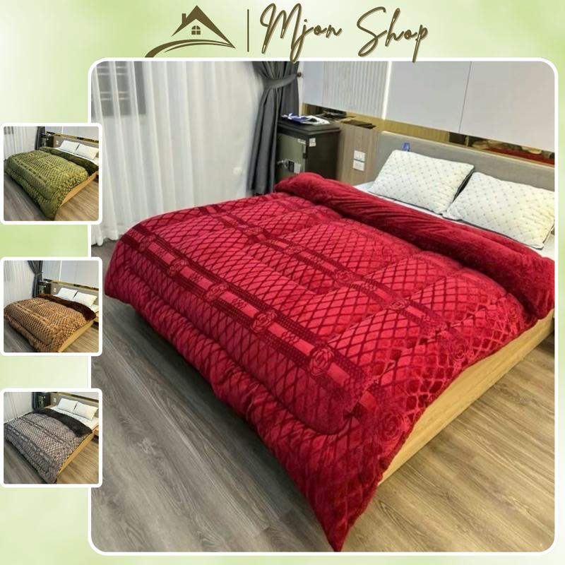 Chăn lông thỏ CoCo in Hoa Trà sang trọng đại hàn siêu dày ấm giữ ấm tuyệt vời ,lớp nỉ mềm mịn khẩu kícḣ thước 2m 2m2