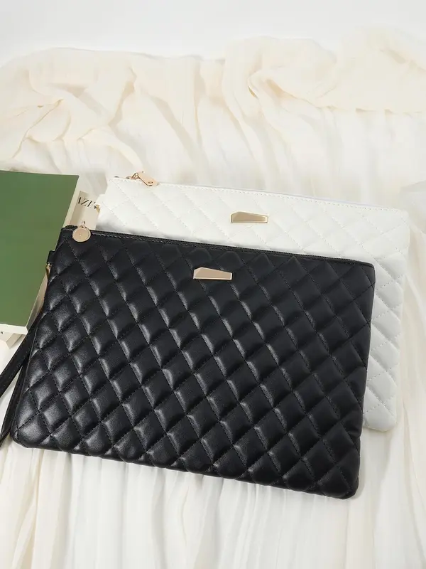 Women's Fashionable Quilted Design Clutch Bag, Large Capacity Multi-functional Outdoor Storage Bag, Coin and Mobile Phone Multi Zipper Wallet 8