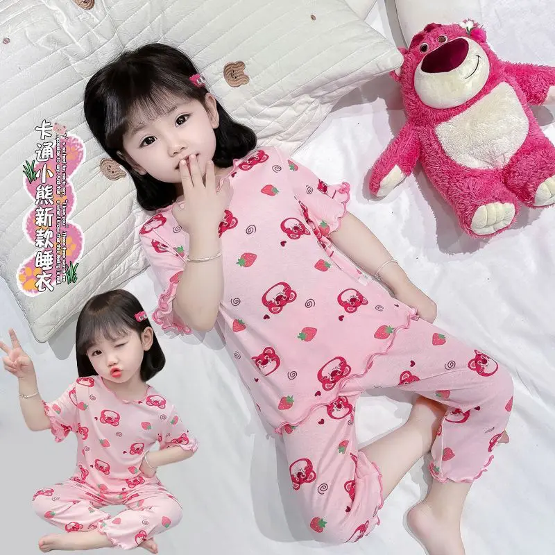 Đồ Ngủ Trẻ Em, Chất Liệu Lụa Lạnh Cho Bé Gái, Bộ Đồ Quần Áo Điều Hòa Không Khí Xẻ Tà Mỏng, Thiết Kế Hoạt Hình Cho Bé Gái, Ngắn Tay, Thích Hợp Mặc Nhà, Giao Hàng Nhanh, Ưu Đãi Đặc Biệt Trong Thời Gian Có Hạn 1