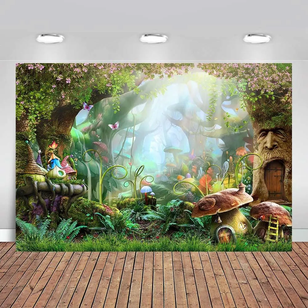 Enchanted Forest Pattern Photo Backdrop, Fantasy Forest Photography Backdrop, Heart Shape Fairyland Door Wallpaper Banner, Photo Booth Shoot Studio Props, Decor