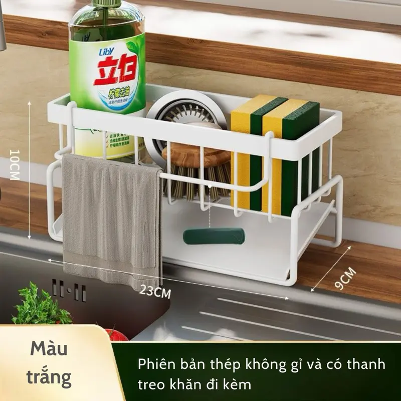 Giá để đồ rửa chén bát kèm thanh treo khăn chất liệu thép không gỉ có khay hứng nước Kitchen 5