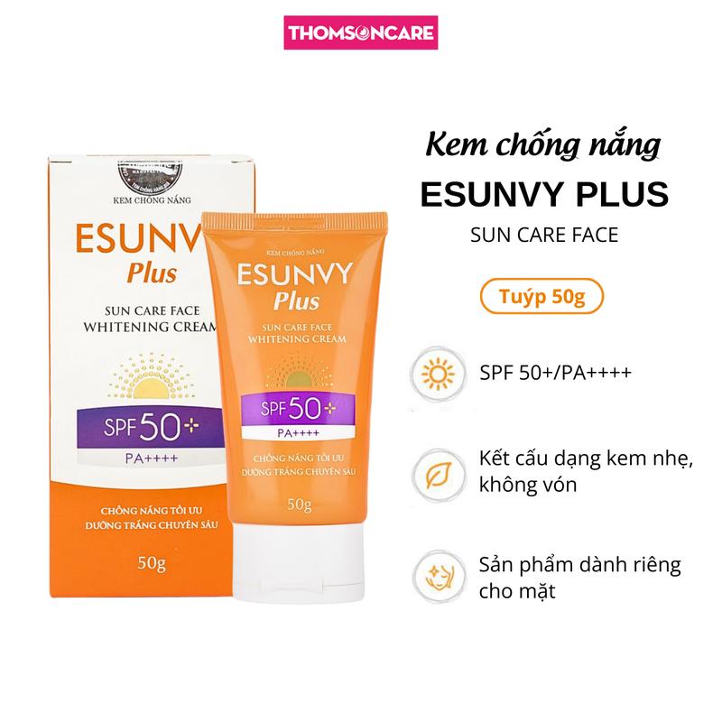 Kem chống nắng Esunvy Plus Sun Care Face Whitening Cream SPF 50+/PA++++ dành riêng cho da mặt - Tuýp 50g Skincare Sun Cream Sunscreen Nữ&Nam