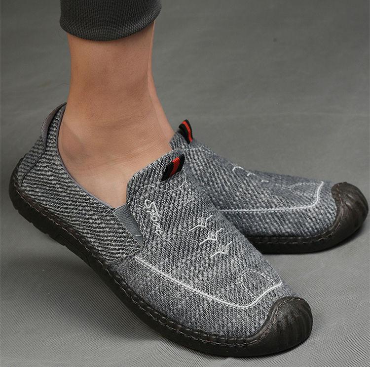 Giày Lười Vải Lanh Thoáng Khí, Đế khâu, Mềm Chống Trơn Trượt G201 Nam Loafer Cao Su Shoes 5