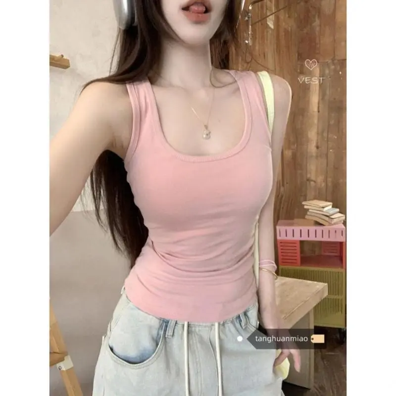 Áo Yếm Màu Hồng, Vải Modal, Dành Cho Nữ, Trang Phục Mùa Hè, Thể Thao Độc Đáo Thiết Kế Hình Chữ I-Ôm Sát, Áo Không Tay Màu Trắng Top Women Dáng Ngắn