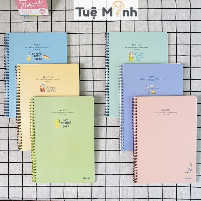 Vở Klong B5 Caro 80/120/200 trang bìa nhựa lò xo kép bìa màu
